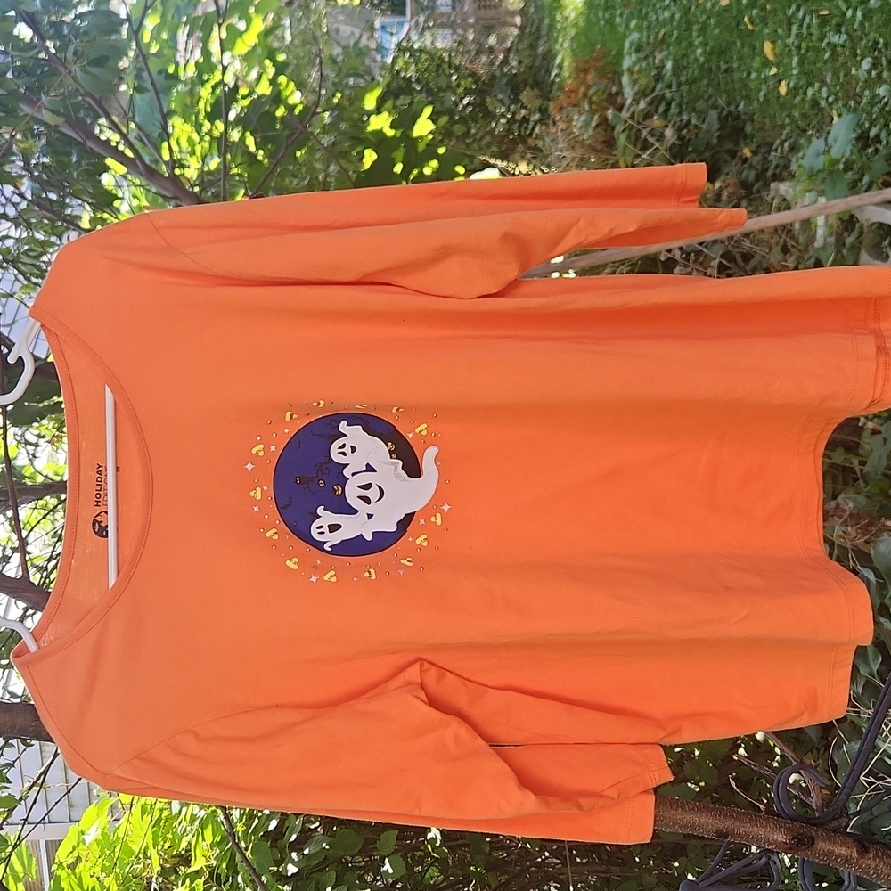 Holiday Editions, Women's Halloween  Vibrant Orange Ghost And Candy Corn, Tee